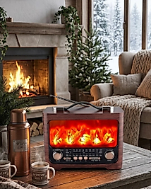 Taşınabilir Şömine Efektli Bluetooth Hoparlör FM Radyo LED Işıklı Müzik Çalar