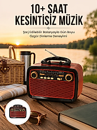Bluetooth Hoparlör Ahşap Renk Vintage Işıklı Nostaljik Radyo Fm Ahşap Görünümlü Yeni Nesil