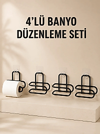 4 Adet Yapışkanlı Tuvalet Kağıdı Askısı Siyah Metal Delmeden Duvara Monte WC Kağıtlık