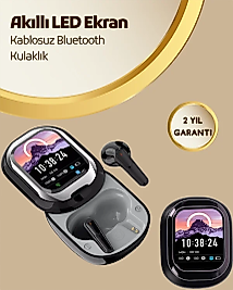 Akıllı Ekranlı Bluetooth 5.4 Kablosuz Kulaklık – Dokunmatik ve Şarj Kutulu