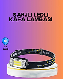 Beyaz Led Işık Sensörlü Kafa Lambası Lityum Batarya Led El Fenerli Şarjlı