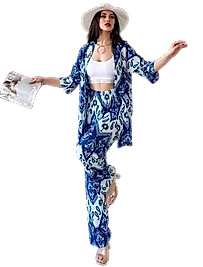 Alt Üst Takım Kimono- Desenli-Mavi