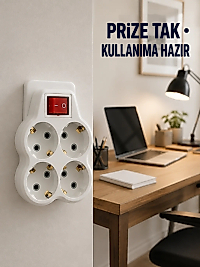 Duvar Priz Çoğaltıcı 4 Çıkışlı Açma Kapama Düğmeli Kablosuz Priz Adaptörü