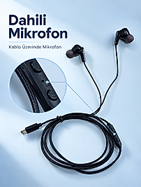 Type C Bağlantılı Siyah Kulaklık Mikrofonlu Kulak İçi Tasarım