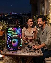 Taşınabilir Bluetooth Speaker Mikrofonlu RGB Işıklı Karaoke Ses Sistemi