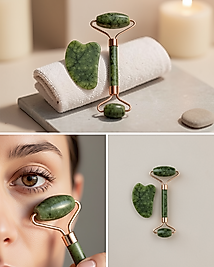 Yüz Masaj Seti Yeşim Taşı Çift Başlıklı Roller ve Gua Sha UCZZZYEŞİMTAŞI-1