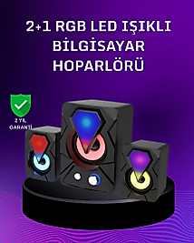 USB Bağlantılı RGB 2.1 Hoparlör Seti Derin Bas ve Renkli Işık
