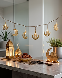 Minareli Hilal LED Işık Gold Metal 8