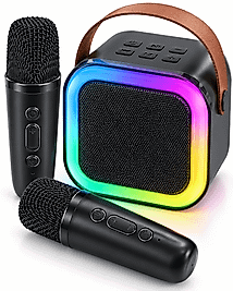 Renkli LED Aydınlatmalı Taşınabilir Bluetooth Hoparlör ve 2 Mikrofon Seti