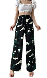 Desenli Beli Lastikli Bürümcük Pantolon-SİYAH