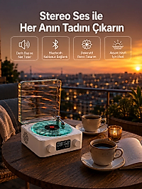 3-1 Kablosuz Bluetooth Hoparlör – Gece Lambalı, Saatli, Retro Tasarım