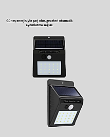 Solar Enerjili 20 LED Hareket Sensörlü Duvar Lambası