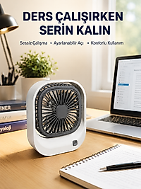 Şarjlı Masaüstü Fan 3 Kademeli Güçlü Hava Akışı