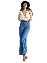 Kemerli Keten Pantolon -MAVİ