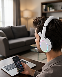 Over-Ear Bluetooth Kulaklık RGB Işıklı Type-C Şarjlı UCZZMAX17BEYAZ-3