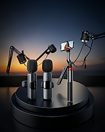 Kablosuz Yaka Mikrofonu ve Tripodlu Selfie Çubuğu Seti
