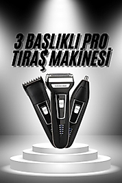 3'lü Set Saç Sakal Kesme Traş Makinesi Burun Kılı Alma Tıraş Makinesi