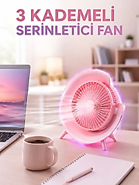 RGB Işıklı 3 Kademeli USB Şarjlı Masaüstü Vantilatör