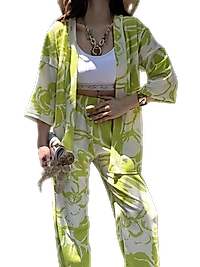 Alt Üst Takım Kimono- Desenli-Yeşil
