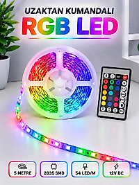RGB Şerit LED 5 Metre 12V 2835 SMD Kumandalı Renkli Oda ve Ev Aydınlatması