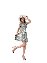 Madonna Yaka Desenli Elbise-Yeşil