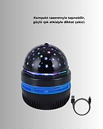 Döner Galaxy Projektör Gece Lambası – Ay ve Yıldız Işıklı Atmosfer Lamba, USB Bağlantılı