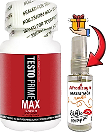 TESTOPRİME: 1 ADET ERKEKLERE ÖZEL 30 LU DESTEK + 30 ML AFRODİZAYN MASAJ YAĞI