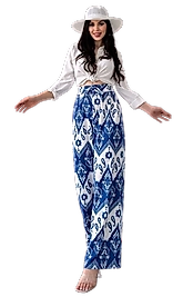 Desenli Beli Lastikli Bürümcük Pantolon -MAVİ-BEYAZ