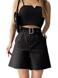 Rahat Kesim Kemerli  Şort -SİYAH