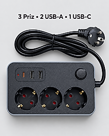 Ev ve Ofis Kullanımına Uygun USB ve Type C Şarj Çıkışlı Akım Korumalı Çoklu Priz