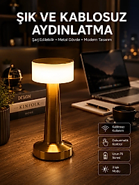 Altın Rengi Masa ve Gece Lambası Dokunmatik Şarjlı Masa Lambası