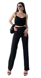 Yüksek Bel  Biyeli Pantolon - SİYAH