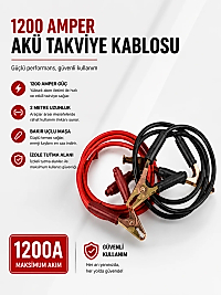 1200 Amper Akü Takviye Kablosu 2 Metre Bakır Uçlu