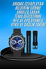 Akıllı Saat Çelik Kordonlu Amoled Ekran Android ve İOS Uyumlu Çağrı Cevaplayabilen Yeni Nesil