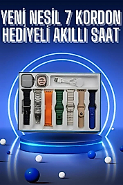 Akıllı Saat 7 Kordon Hediyeli Takvim Alarm Nabız Ölçer Bildirim Görme Sesli Görüşme