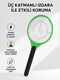 Yüksek Gerilimli Elektronik Sinek Raket – Sessiz, Kimyasız ve Güvenli Kullanım