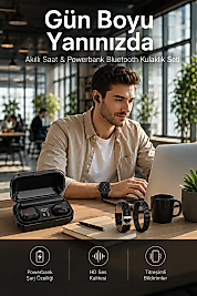 Ucuz Kaliteli Akıllı Saat ve Powerbank Bluetooth Kulaklık 5.1 Stereo ANC Özelliği