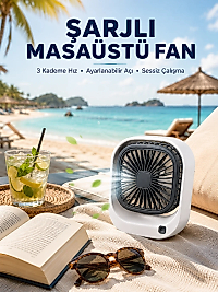 Şarjlı Masaüstü Fan 3 Kademeli Hız Ayarlı Güçlü Hava Akışı