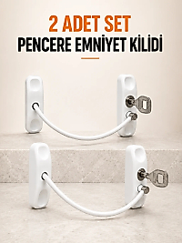 Pencere Emniyet Kilidi 2 Adet Set Kablolu Anahtarlı Pencere Açılma Sınırlayıcı
