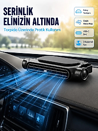 Araç Koltuk Başlığı Soğutucu Fan USB Şarjlı 3 Kademeli Sessiz Boyun Serinletici