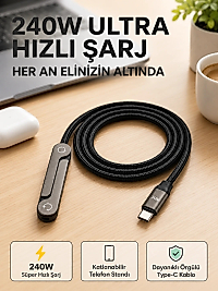 Örgülü 240W Type-C Katlanabilir Telefon Standlı Şarj Kablosu