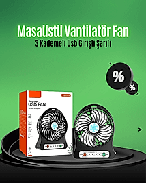 Mini USB Fan – Şarj Edilebilir, Işıklı, 3 Kademe, Taşınabilir Masaüstü Vantilatör