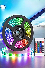 5 Metre Şerit Led RGB Işıklı Kumandalı Güç Adaptörü Her Ortama Uygun