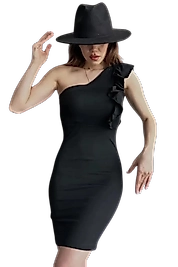 Volanlı Gece Elbisesi - SİYAH