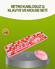 Bluetooth Retro Kablosuz Klavye ve Mouse Seti – 3 Cihaz Bağlantılı, Sessiz Tuş, Uzun Pil Ömrü