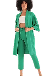 Rahat Kesim Kimono Üst-Yeşil