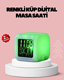 Kronometre ve Takvim Destekli Renk Değiştiren LED Dijital Küp Saat