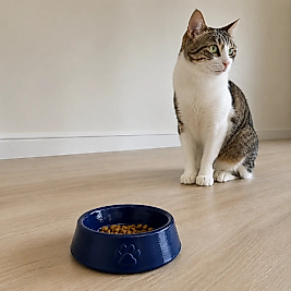 Pati Desen Model Beton Kedi Köpek Mama ve Su Kabı 13 cm çap x 4 cm - Lacivert