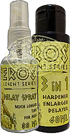 EROS LEGENT ERKEKLERE HACMİNE SÜRESİNE KATILIĞINA MASAJ KREMİ 60 ML + ERKEK GECİKTİRİCİSPREY 30 ML