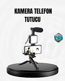 Profesyonel Vlog Çekim Kiti LED Işıklı Tripod Mikrofonlu Telefon Seti